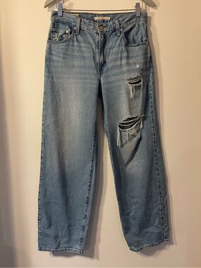 LEVI'S Baggy Dad Distressed High Rise Straight Wide Leg Jeans Light Wash 26